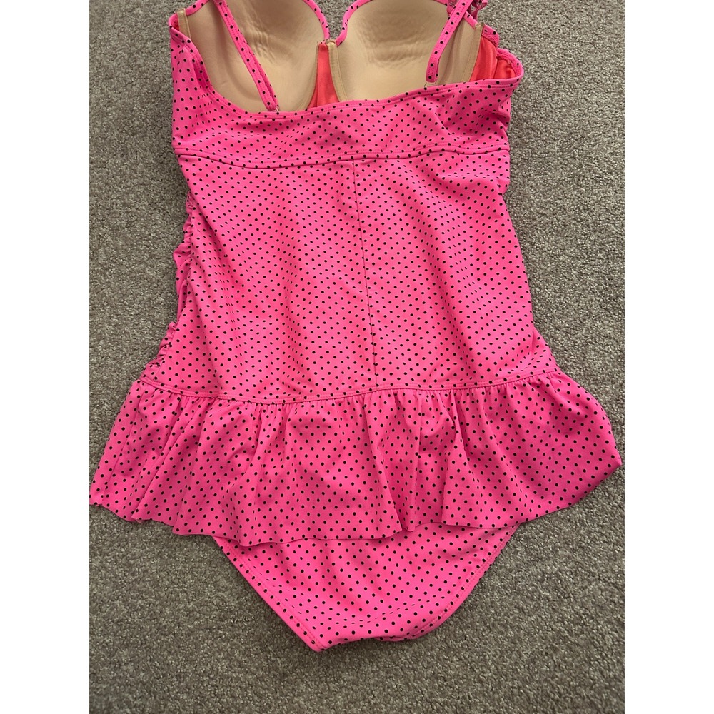 Joe Boxer Swimsuit Women XL Pink Polka Dot Underwire Swim Dress Excellent Ruched - Picture 7 of 9